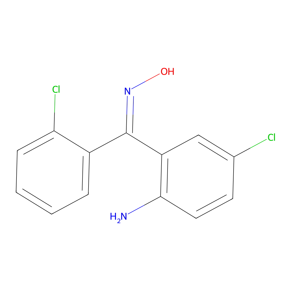 (2-Amino-5-chlorophenyl)(2-chlorophenyl)methanone oxime molecular structure, CAS 13949-49-0
