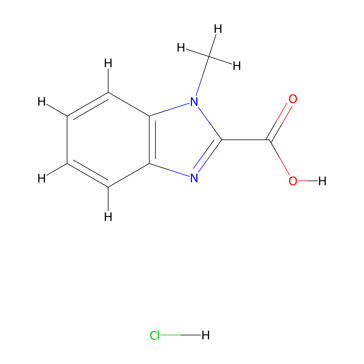 1-Methyl-1H-benzo[D]imidazole-2-carboxylic acid hydrochloride molecular structure, CAS 1394907-87-9