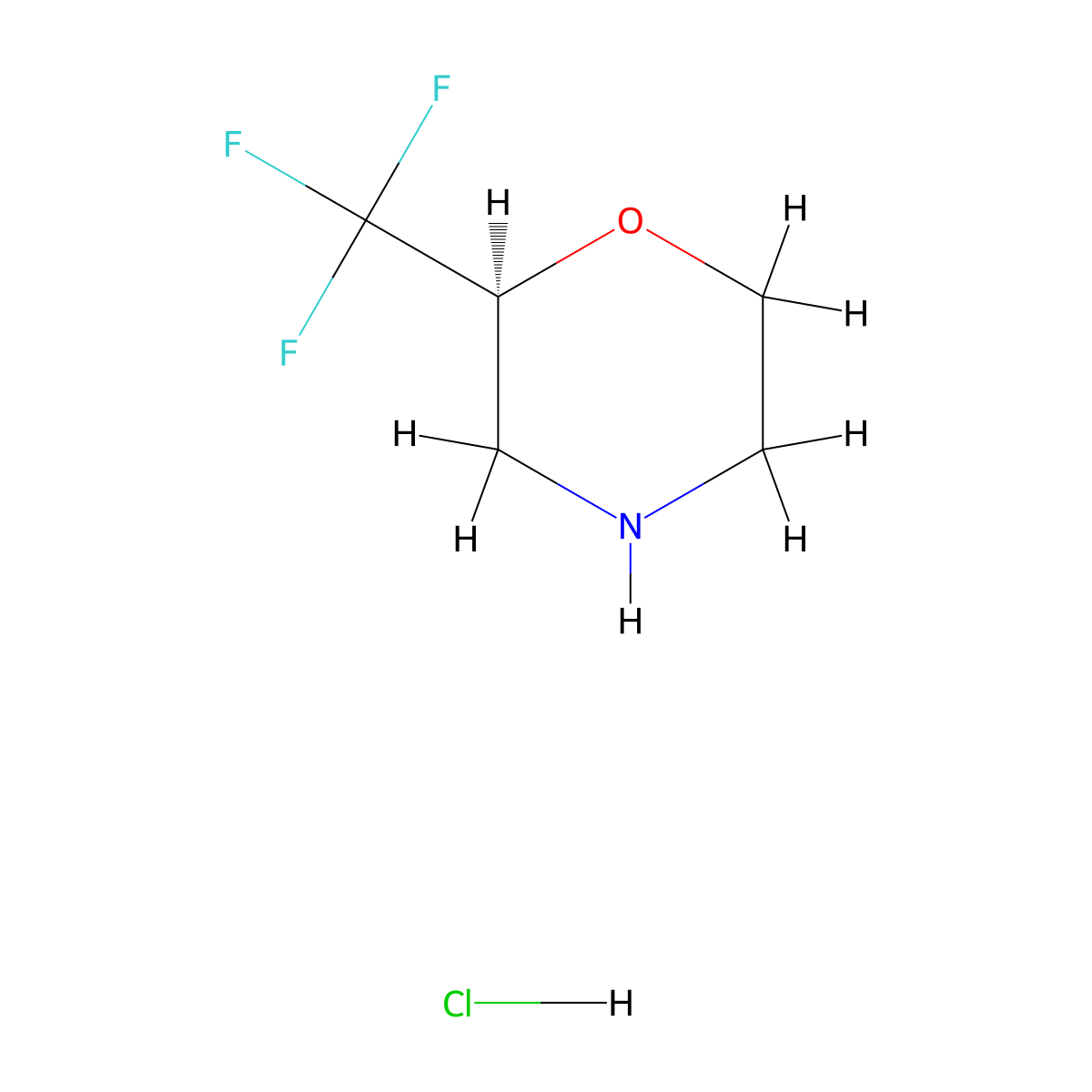 (2S)-2-(trifluoromethyl)morpholine hydrochloride molecular structure, CAS 1394909-69-3