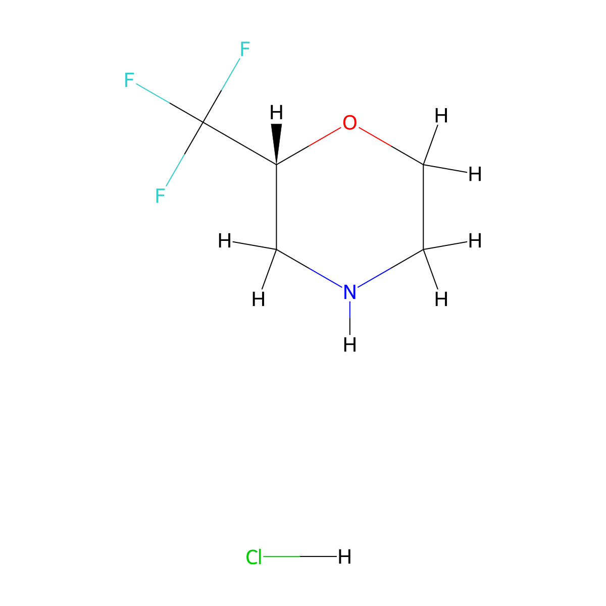 (2R)-2-(trifluoromethyl)morpholine hydrochloride molecular structure, CAS 1394909-70-6