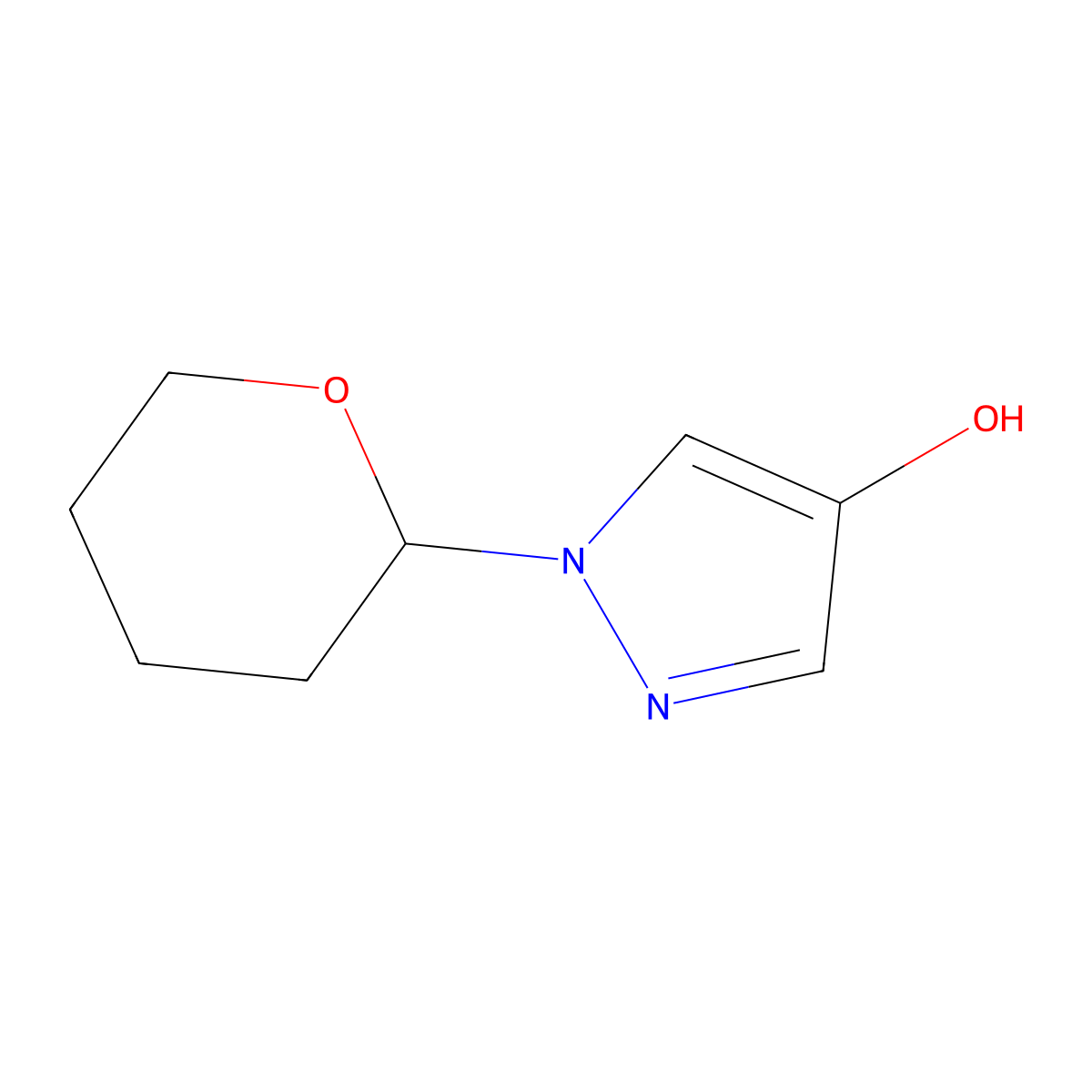 1-(oxan-2-yl)-1H-pyrazol-4-ol molecular structure, CAS 1394969-04-0