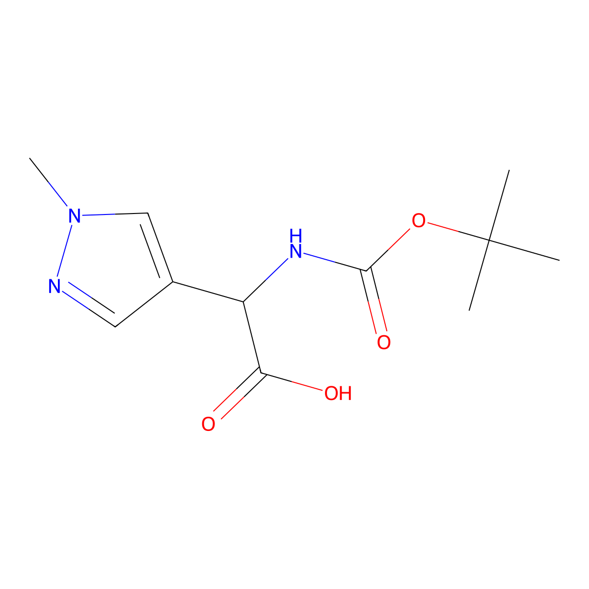 2-{[(tert-butoxy)carbonyl]amino}-2-(1-methyl-1H-pyrazol-4-yl)acetic acid molecular structure, CAS 1394970-92-3