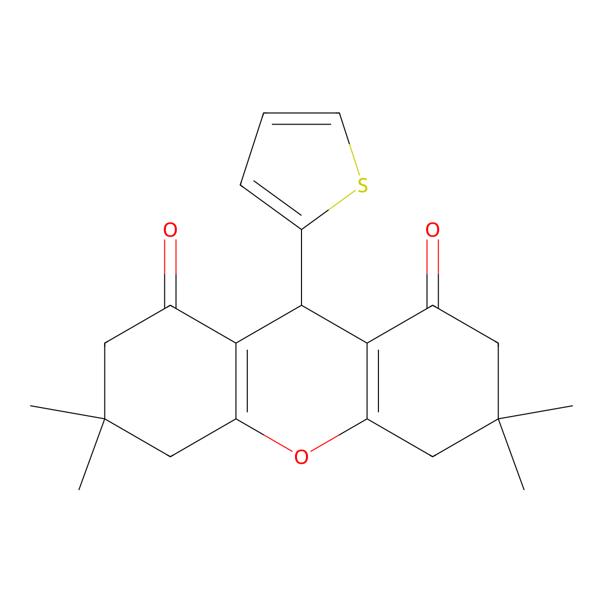 3,3,6,6-tetramethyl-9-(thiophen-2-yl)-3,4,5,6,7,9-hexahydro-1H-xanthene-1,8(2H)-dione molecular structure, CAS 139501-87-4