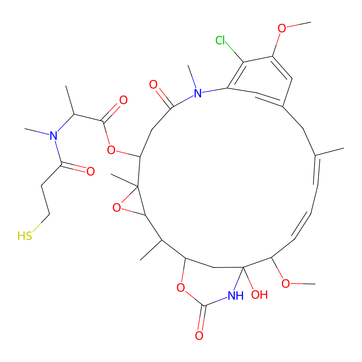 [(1S,2R,3S,5S,6S,20R,21S)-11-chloro-21-hydroxy-12,20-dimethoxy-2,5,9,16-tetramethyl-8,23-dioxo-4,24-dioxa-9,22-diazatetracyclo[19.3.1.110,14.03,5]hexacosa-10,12,14(26),16,18-pentaen-6-yl] (2S)-2-[methyl(3-sulfanylpropanoyl)amino]propanoate molecular structure, CAS 139504-50-0