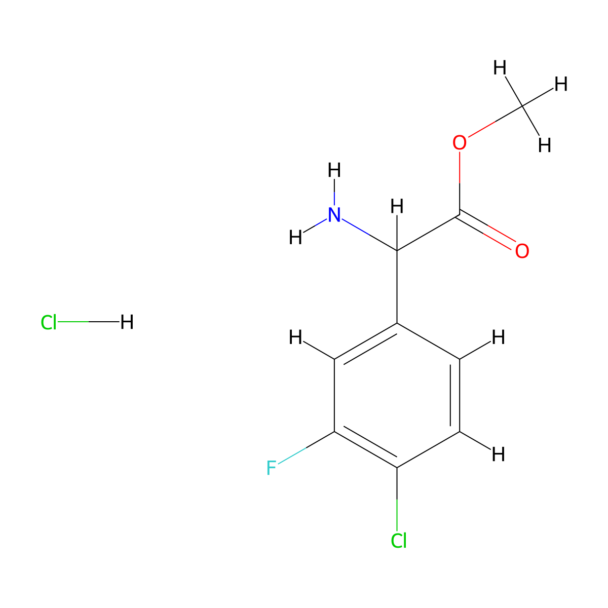 Methyl 2-amino-2-(4-chloro-3-fluorophenyl)acetate hydrochloride molecular structure, CAS 1395078-35-9
