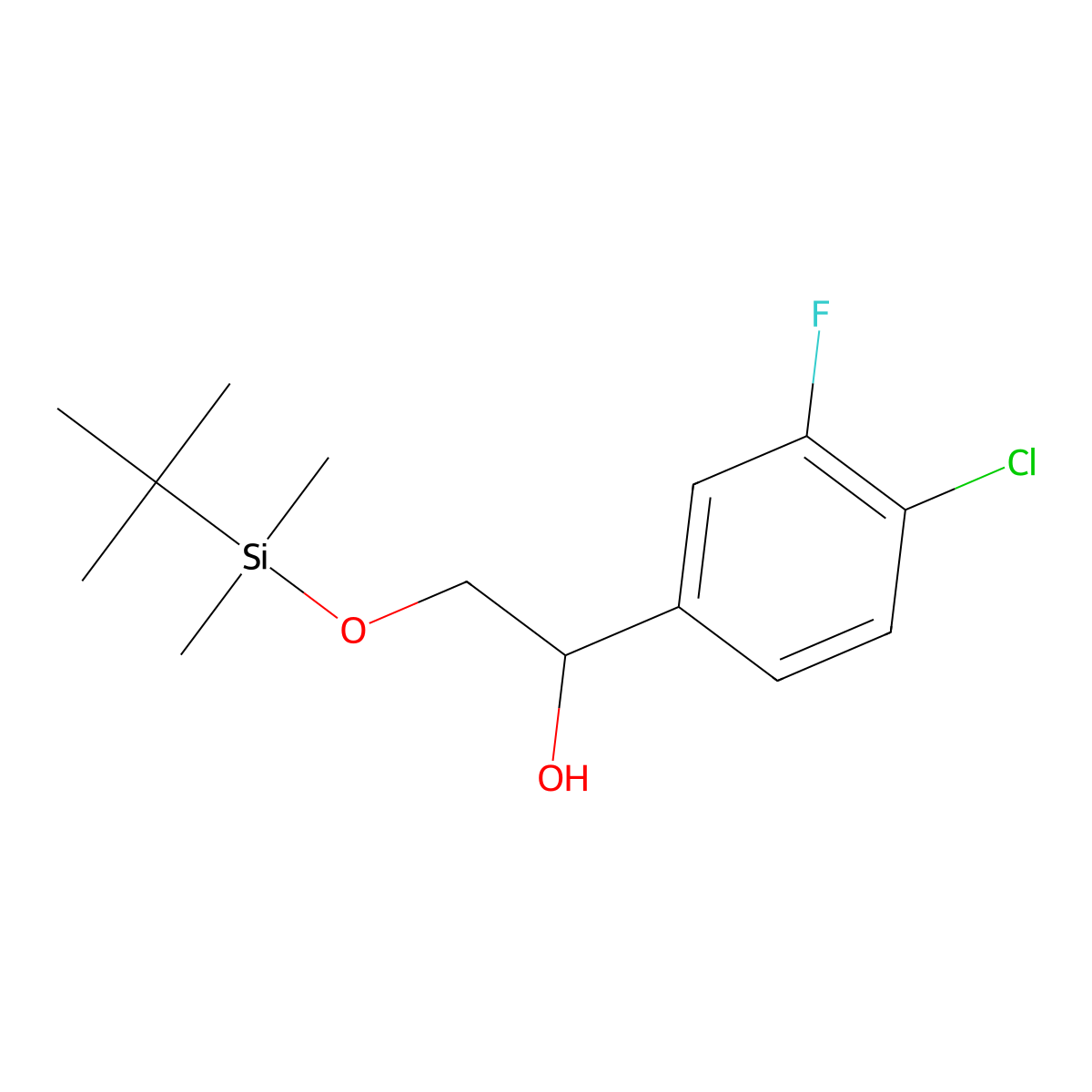 (R)-2-((tert-butyldimethylsilyl)oxy)-1-(4-chloro-3-fluorophenyl)ethanol molecular structure, CAS 1395078-43-9