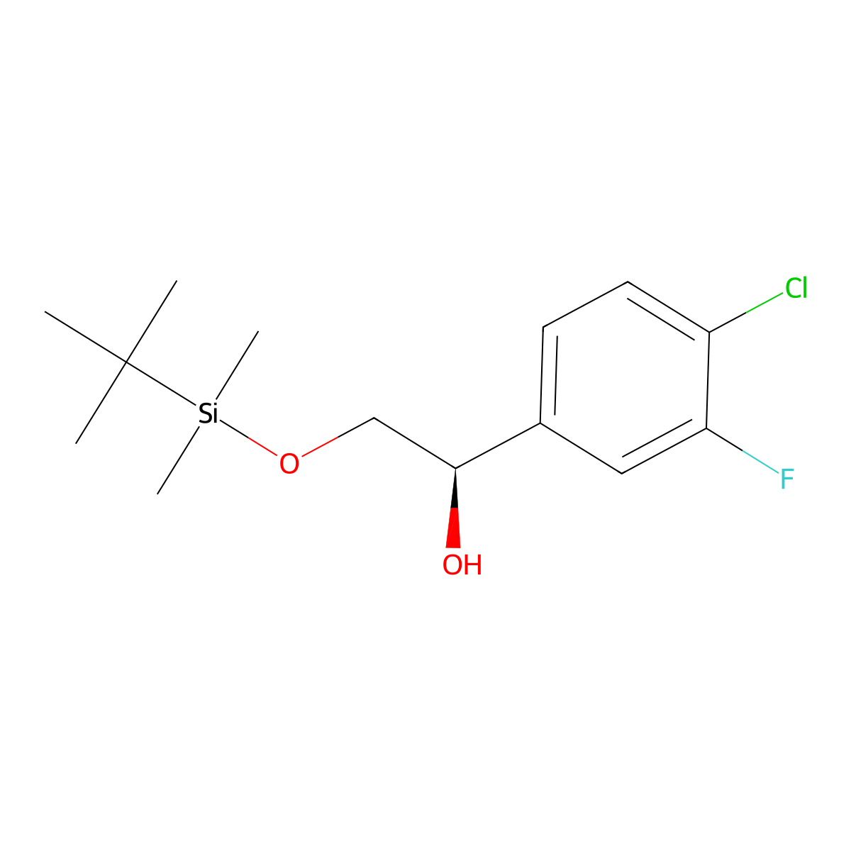 (R)-2-((tert-butyldimethylsilyl)oxy)-1-(4-chloro-3-fluorophenyl)ethanol molecular structure, CAS 1395078-43-9