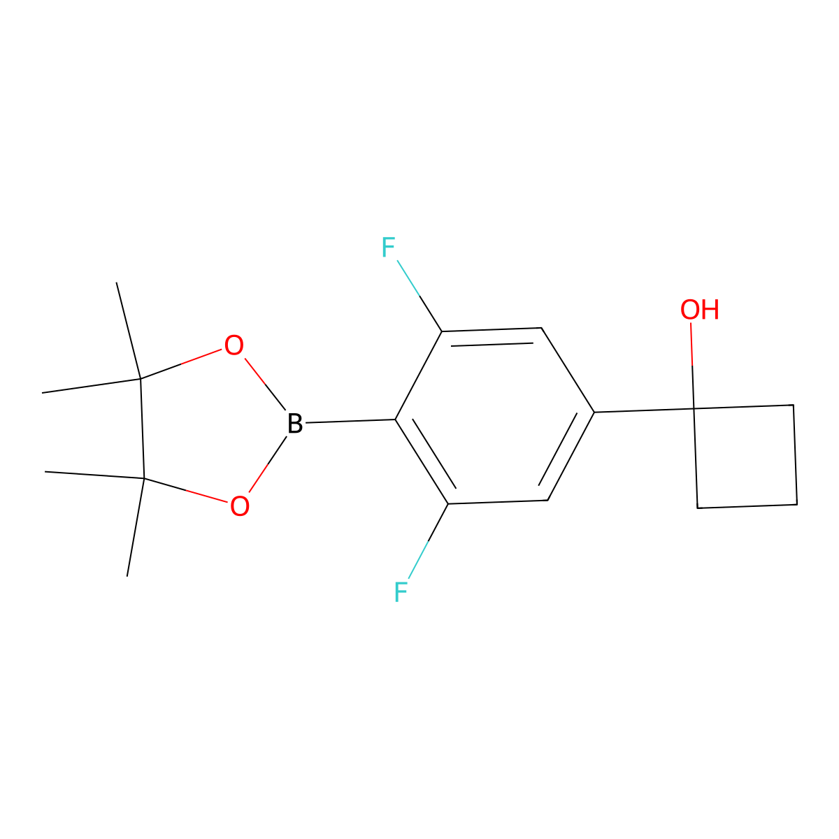 1-(3,5-Difluoro-4-(4,4,5,5-tetramethyl-1,3,2-dioxaborolan-2-yl)phenyl)cyclobutanol molecular structure, CAS 1395282-06-0