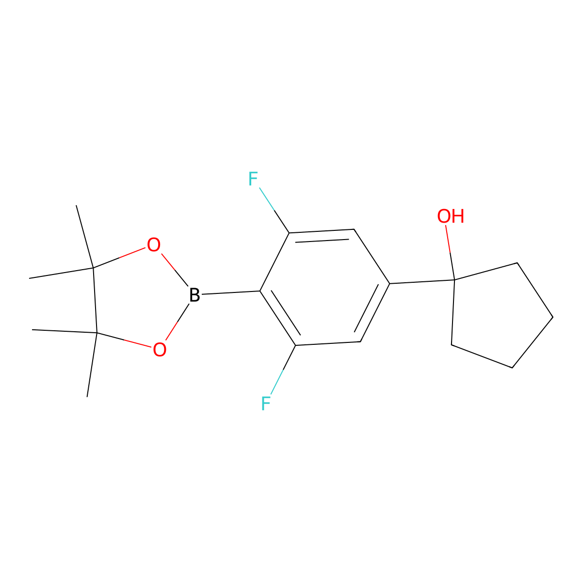 1-(3,5-Difluoro-4-(4,4,5,5-tetramethyl-1,3,2-dioxaborolan-2-yl)phenyl)cyclopentanol molecular structure, CAS 1395283-65-4