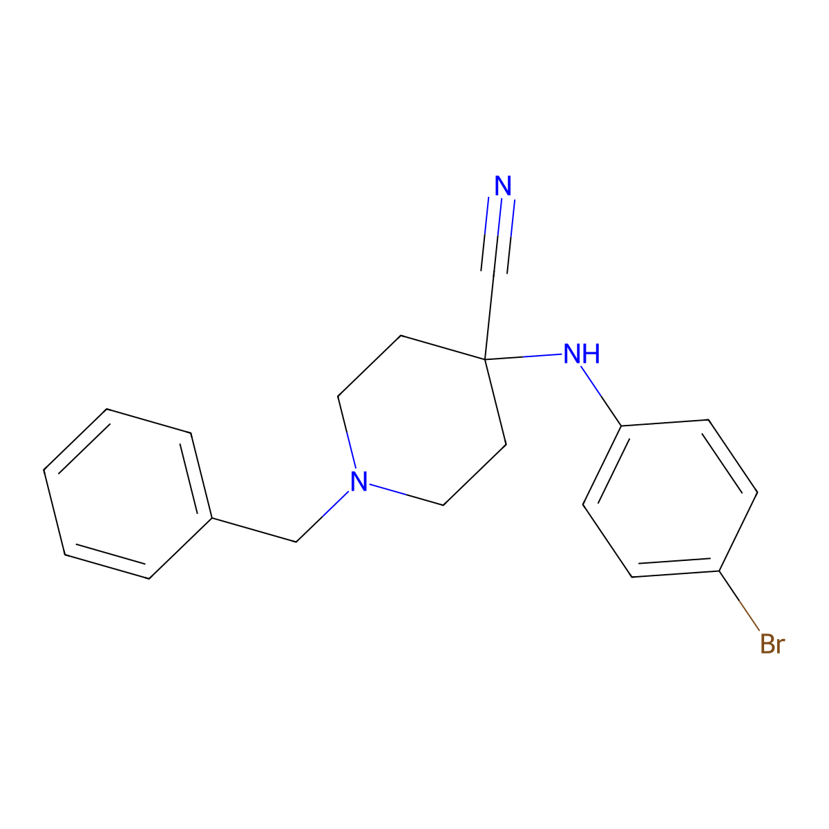 1-Benzyl-4-((4-bromophenyl)amino)piperidine-4-carbonitrile molecular structure, CAS 1395493-20-5