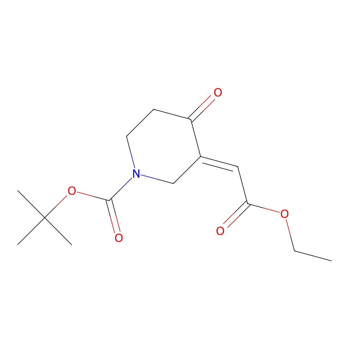 (Z)-Tert-butyl 3-(2-ethoxy-2-oxoethylidene)-4-oxopiperidine-1-carboxylate molecular structure, CAS 1395498-37-9