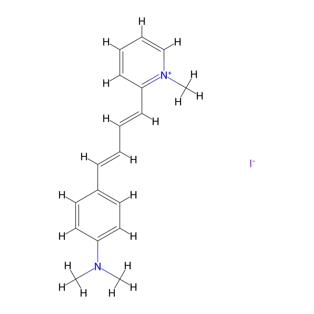 2-[(1E,3E)-4-[4-(dimethylamino)phenyl]buta-1,3-dien-1-yl]-1-methylpyridin-1-ium iodide molecular structure, CAS 139557-65-6