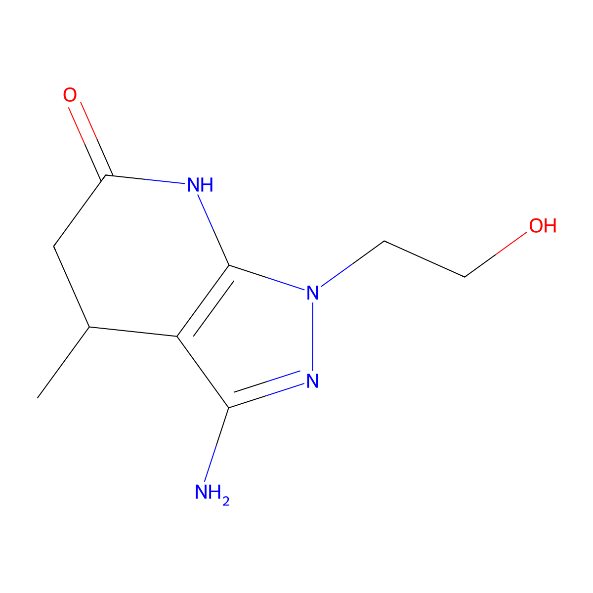 3-amino-1-(2-hydroxyethyl)-4-methyl-1,4,5,7-tetrahydro-6H-pyrazolo[3,4-b]pyridin-6-one molecular structure, CAS 1395786-33-0