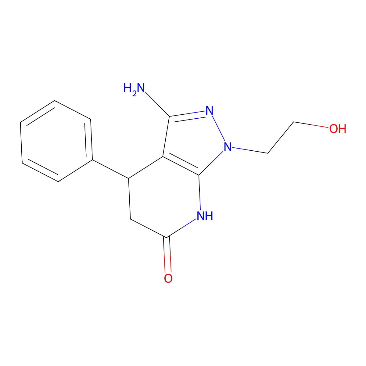 3-amino-1-(2-hydroxyethyl)-4-phenyl-1,4,5,7-tetrahydro-6H-pyrazolo[3,4-b]pyridin-6-one molecular structure, CAS 1395786-34-1