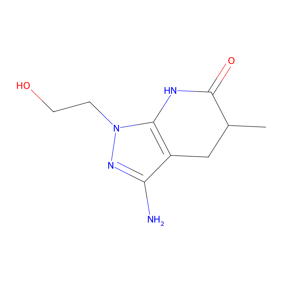 3-amino-1-(2-hydroxyethyl)-5-methyl-1,4,5,7-tetrahydro-6H-pyrazolo[3,4-b]pyridin-6-one molecular structure, CAS 1395786-36-3