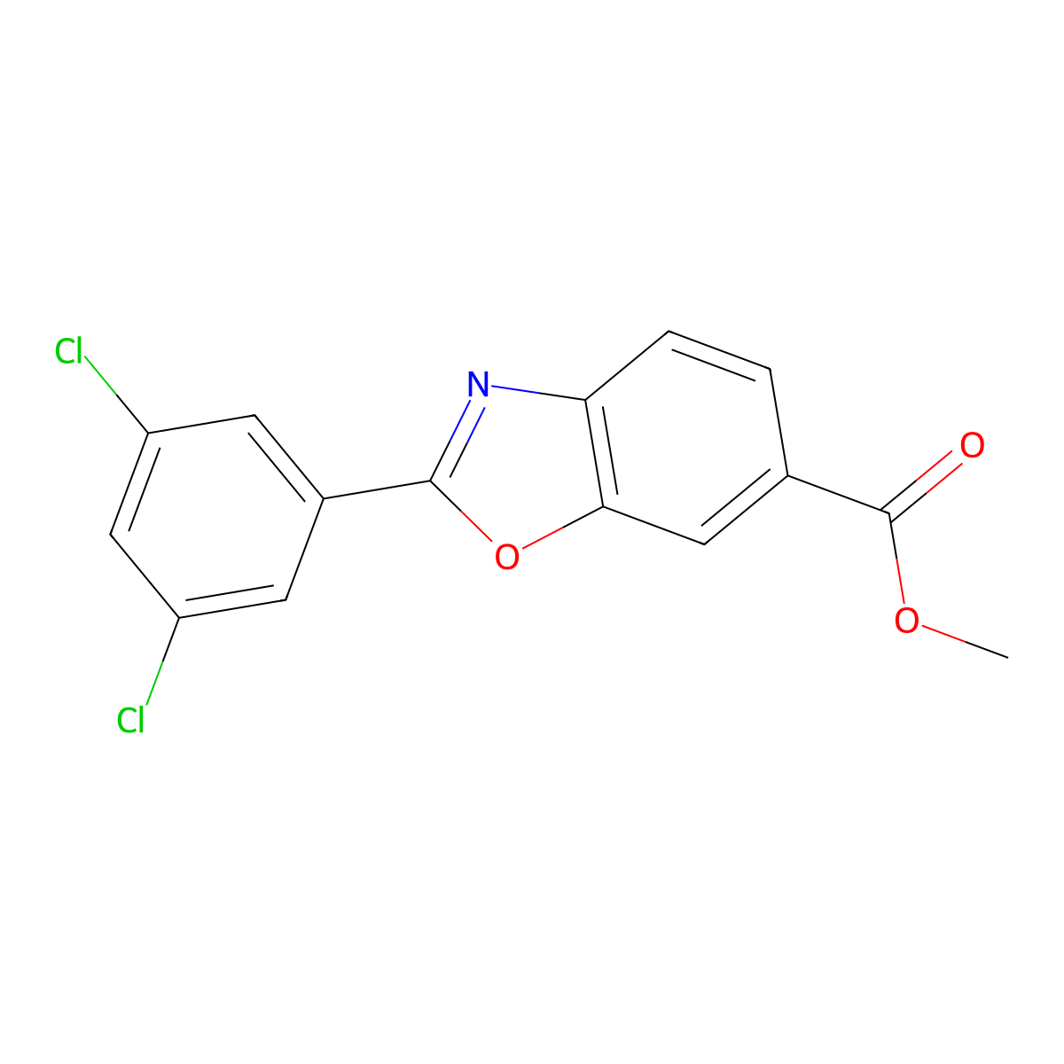 Methyl 2-(3,5-dichlorophenyl)-6-benzoxazolecarboxylate molecular structure, CAS 1395964-06-3