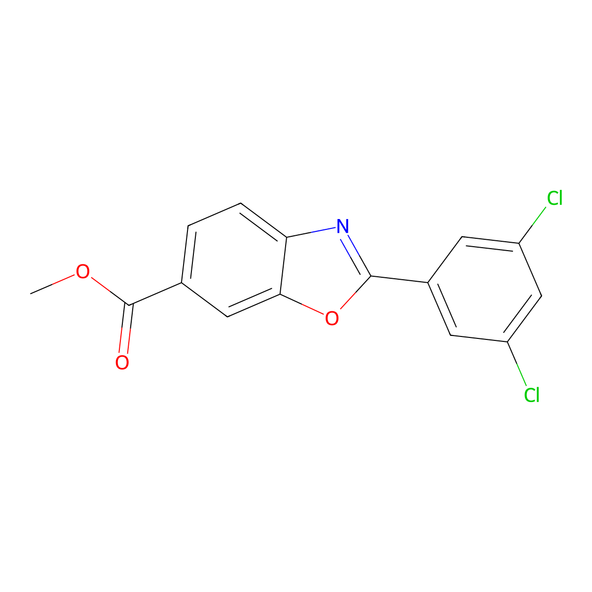 Methyl 2-(3,5-dichlorophenyl)-6-benzoxazolecarboxylate molecular structure, CAS 1395964-06-3