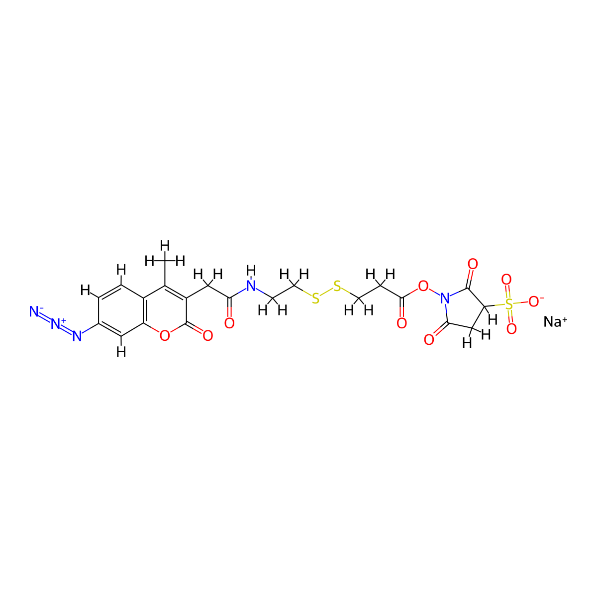 Sulfosuccinimidyl-2-(7-azido-4-methylcoumarin-3-acetamido)ethyl-1,3'-dithiopropionate molecular structure, CAS 139609-20-4