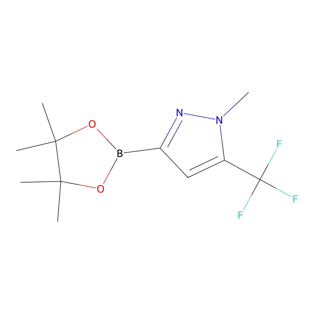 1-methyl-3-(tetramethyl-1,3,2-dioxaborolan-2-yl)-5-(trifluoromethyl)-1H-pyrazole molecular structure, CAS 1396123-92-4