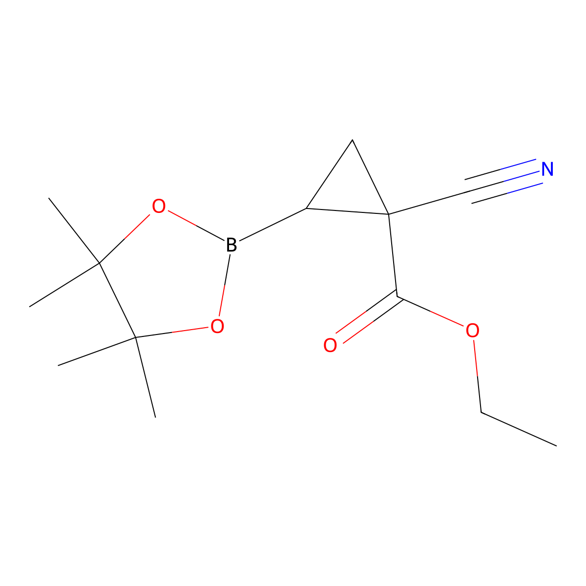 2-Cyano-2-(ethoxycarbonyl)cyclopropane boronic acid pinacol ester molecular structure, CAS 1396216-21-9