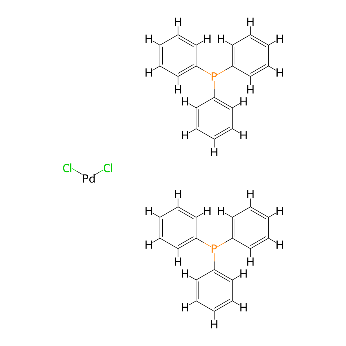 Dichlorobis(triphenylphosphine)palladium molecular structure, CAS 13965-03-2