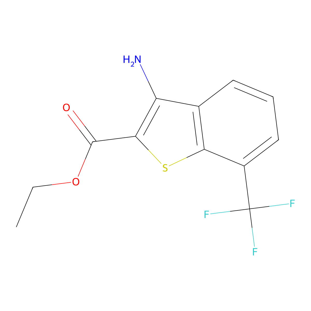 Ethyl 3-amino-7-(trifluoromethyl)-1-benzothiophene-2-carboxylate molecular structure, CAS 1396503-80-2