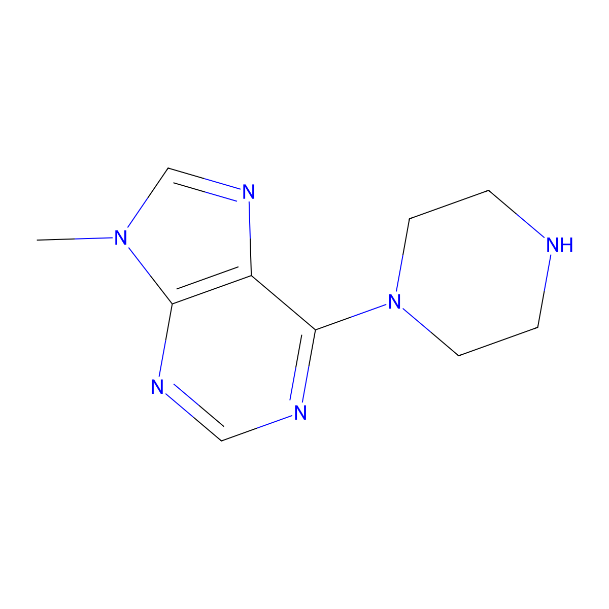 9-methyl-6-(piperazin-1-yl)-9H-purine molecular structure, CAS 139653-63-7