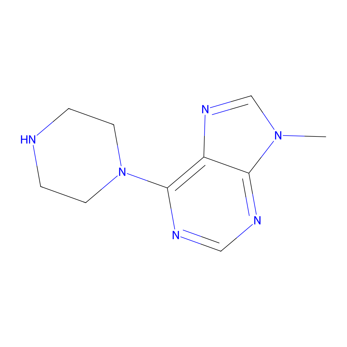 9-methyl-6-(piperazin-1-yl)-9H-purine molecular structure, CAS 139653-63-7