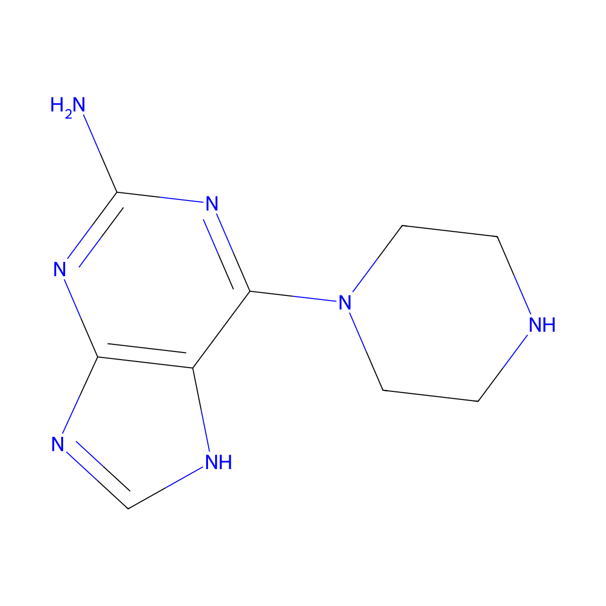 6-(piperazin-1-yl)-9H-purin-2-amine molecular structure, CAS 139653-73-9