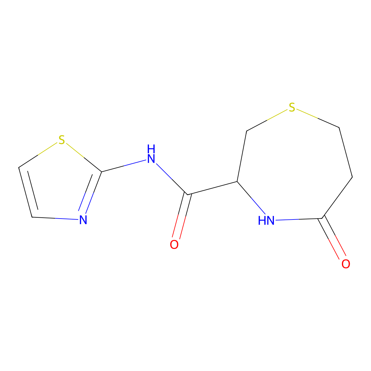 5-oxo-N-(thiazol-2-yl)-1,4-thiazepane-3-carboxamide molecular structure, CAS 1396554-80-5