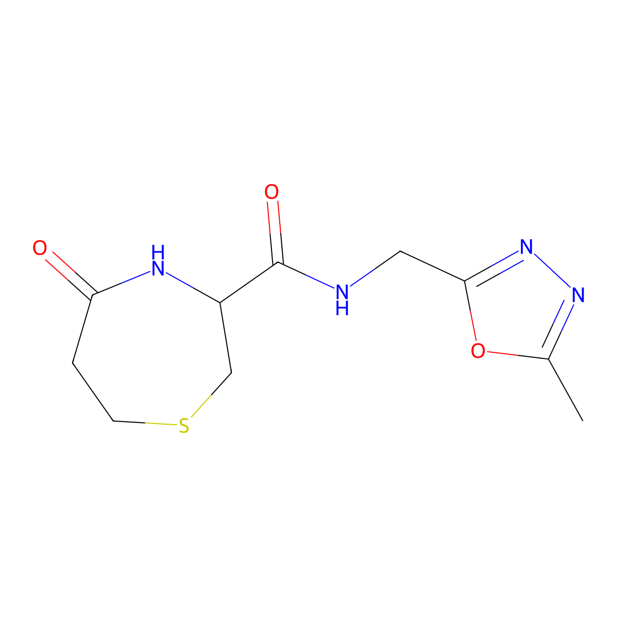 N-[(5-methyl-1,3,4-oxadiazol-2-yl)methyl]-5-oxo-1,4-thiazepane-3-carboxamide molecular structure, CAS 1396554-86-1