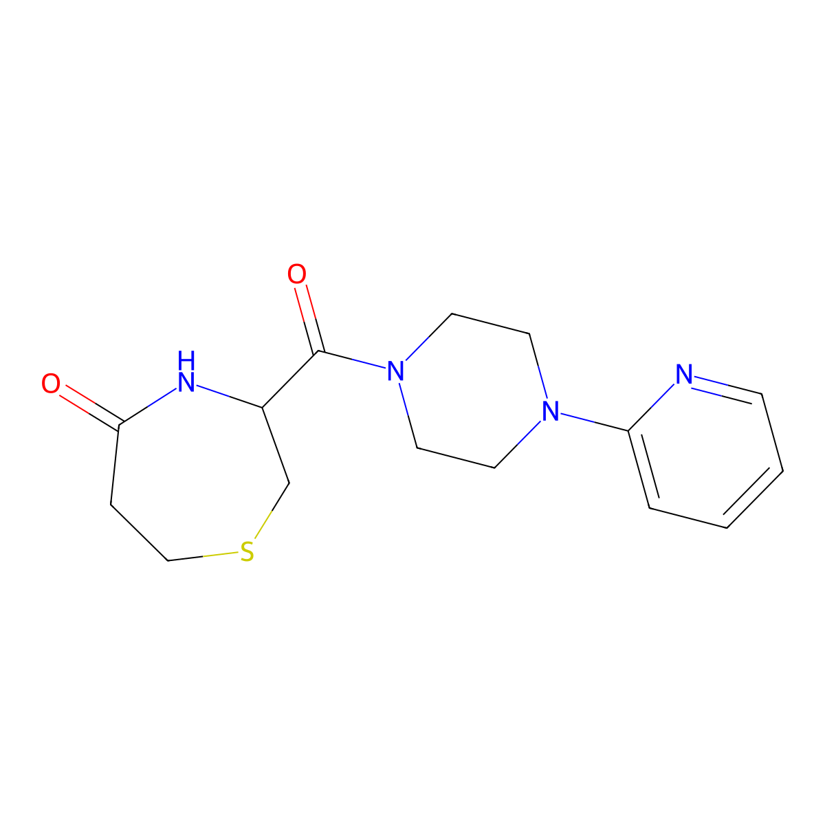 3-(4-(Pyridin-2-yl)piperazine-1-carbonyl)-1,4-thiazepan-5-one molecular structure, CAS 1396554-91-8