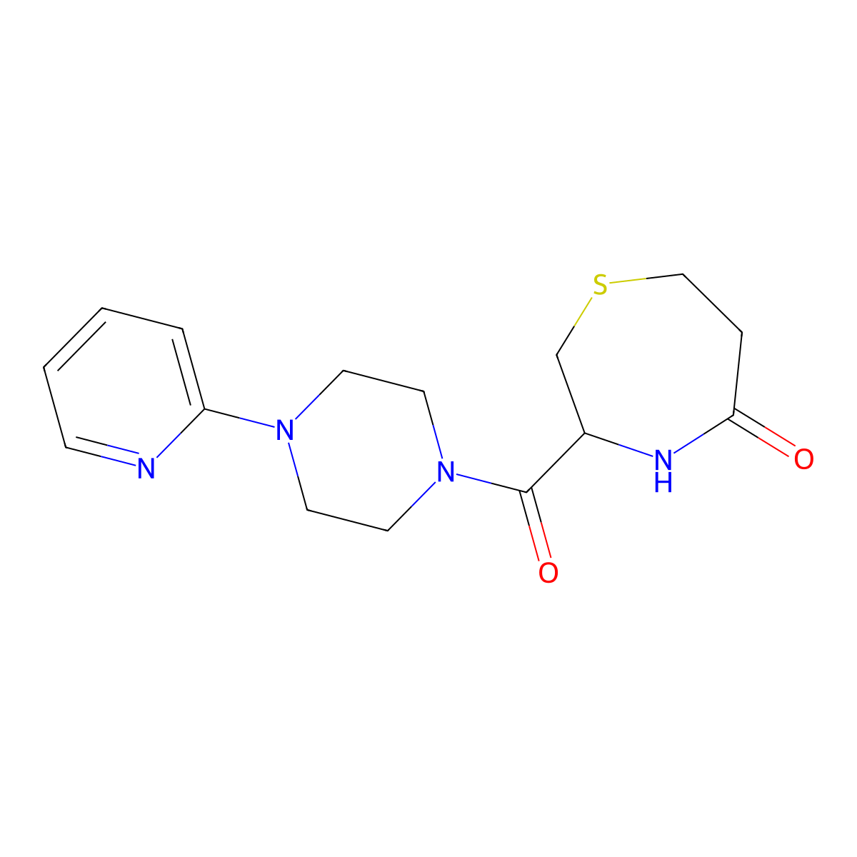 3-(4-(Pyridin-2-yl)piperazine-1-carbonyl)-1,4-thiazepan-5-one molecular structure, CAS 1396554-91-8
