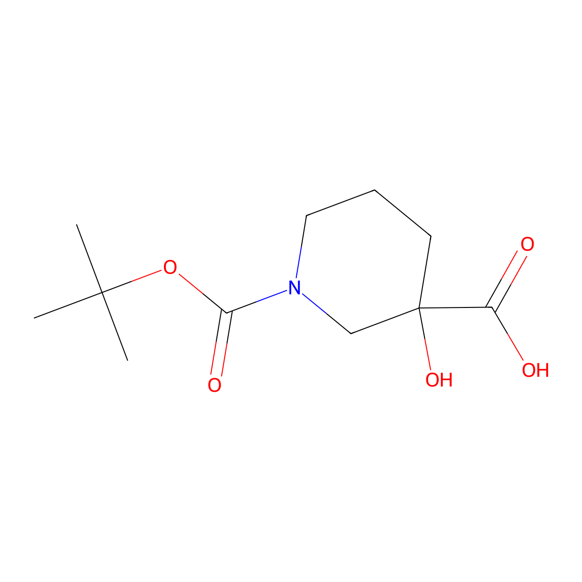 1-[(Tert-butoxy)carbonyl]-3-hydroxypiperidine-3-carboxylic acid molecular structure, CAS 1396555-79-5