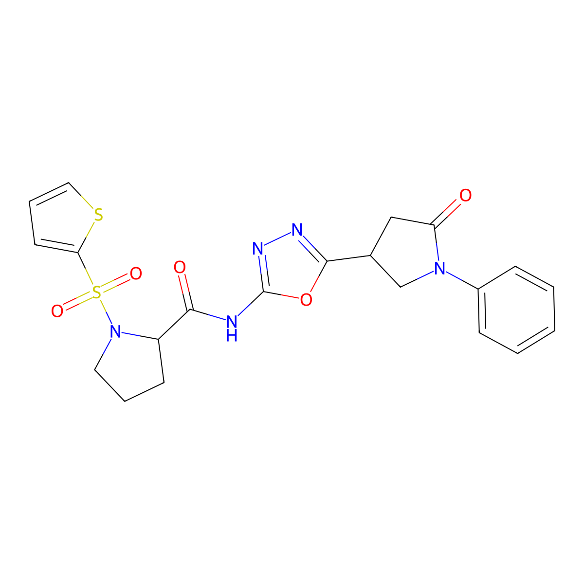 N-(5-(5-oxo-1-phenylpyrrolidin-3-yl)-1,3,4-oxadiazol-2-yl)-1-(thiophen-2-ylsulfonyl)pyrrolidine-2-carboxamide molecular structure, CAS 1396555-92-2