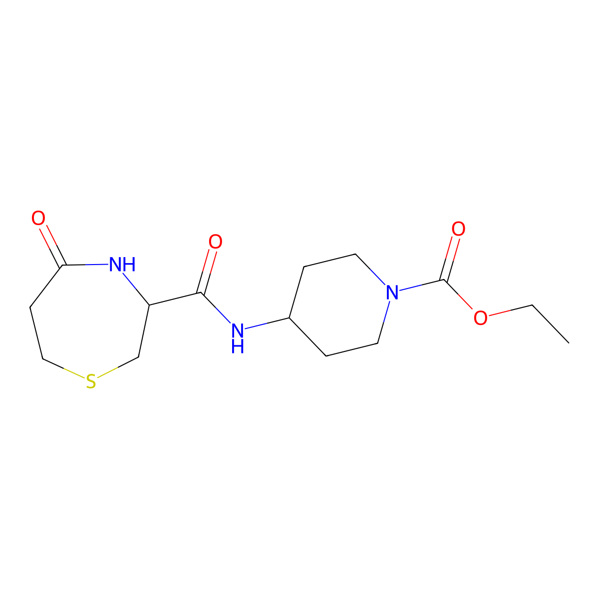 Ethyl 4-(5-oxo-1,4-thiazepane-3-carboxamido)piperidine-1-carboxylate molecular structure, CAS 1396555-96-6