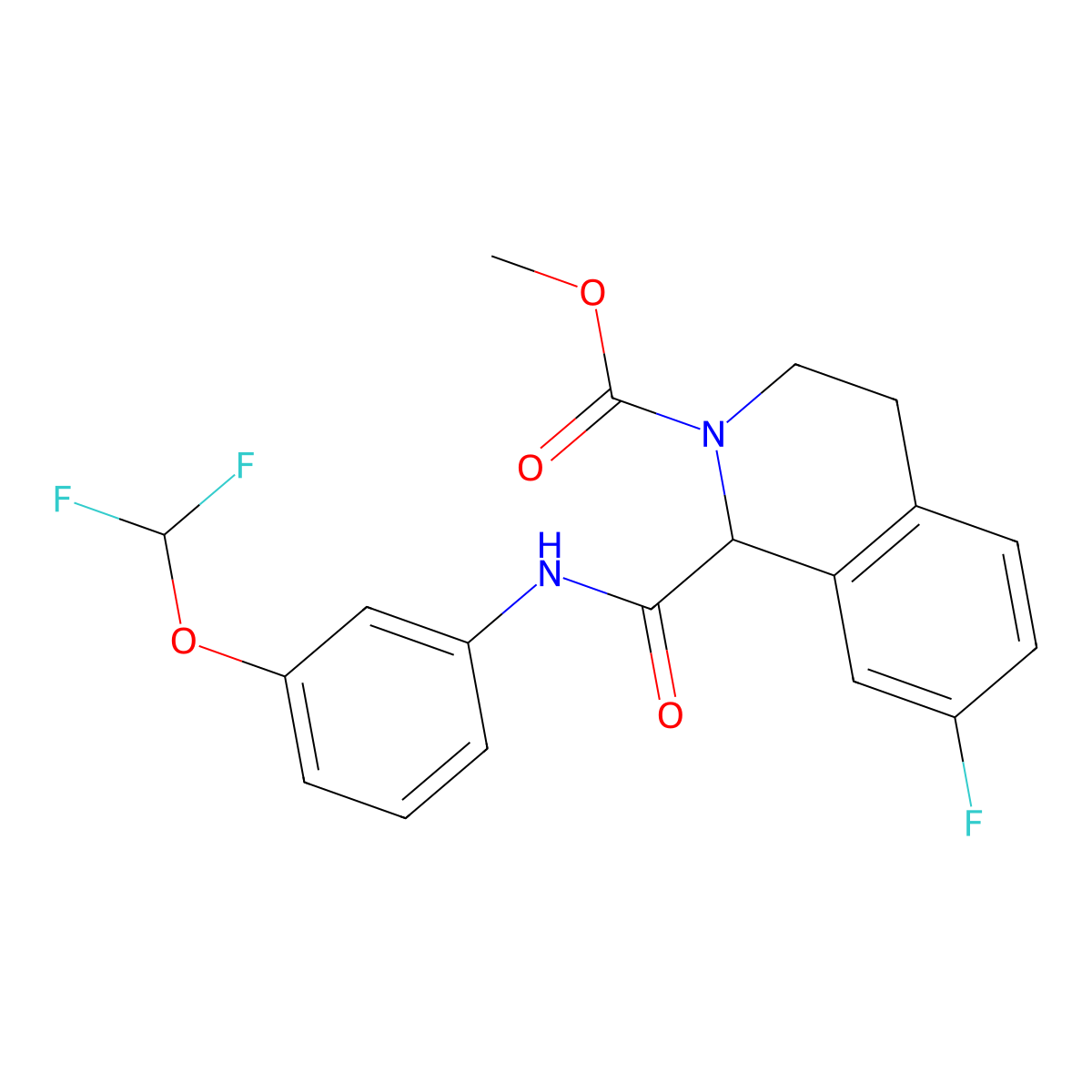 methyl 1-((3-(difluoromethoxy)phenyl)carbamoyl)-7-fluoro-3,4-dihydroisoquinoline-2(1H)-carboxylate molecular structure, CAS 1396556-06-1
