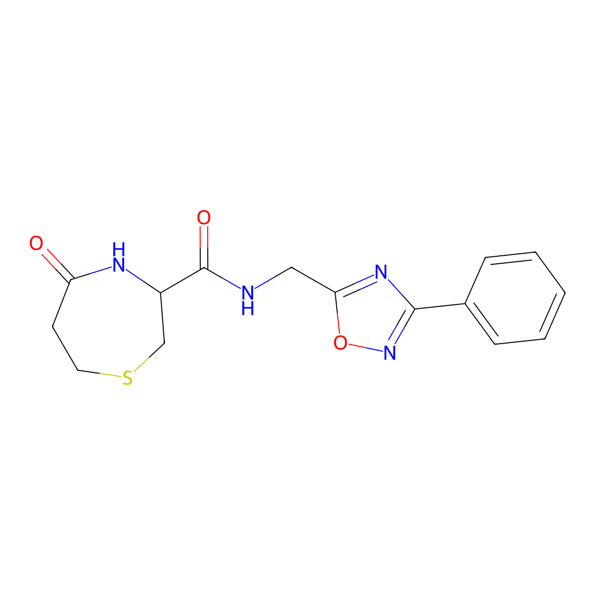 5-oxo-N-[(3-phenyl-1,2,4-oxadiazol-5-yl)methyl]-1,4-thiazepane-3-carboxamide molecular structure, CAS 1396556-32-3