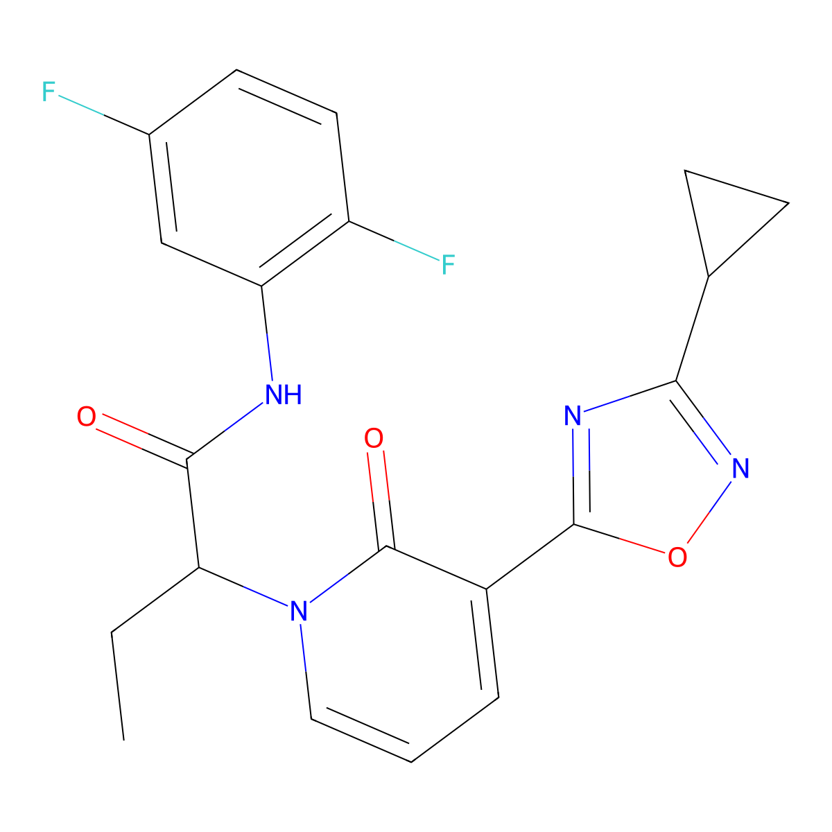 2-[3-(3-cyclopropyl-1,2,4-oxadiazol-5-yl)-2-oxopyridin-1(2H)-yl]-N-(2,5-difluorophenyl)butanamide molecular structure, CAS 1396556-48-1