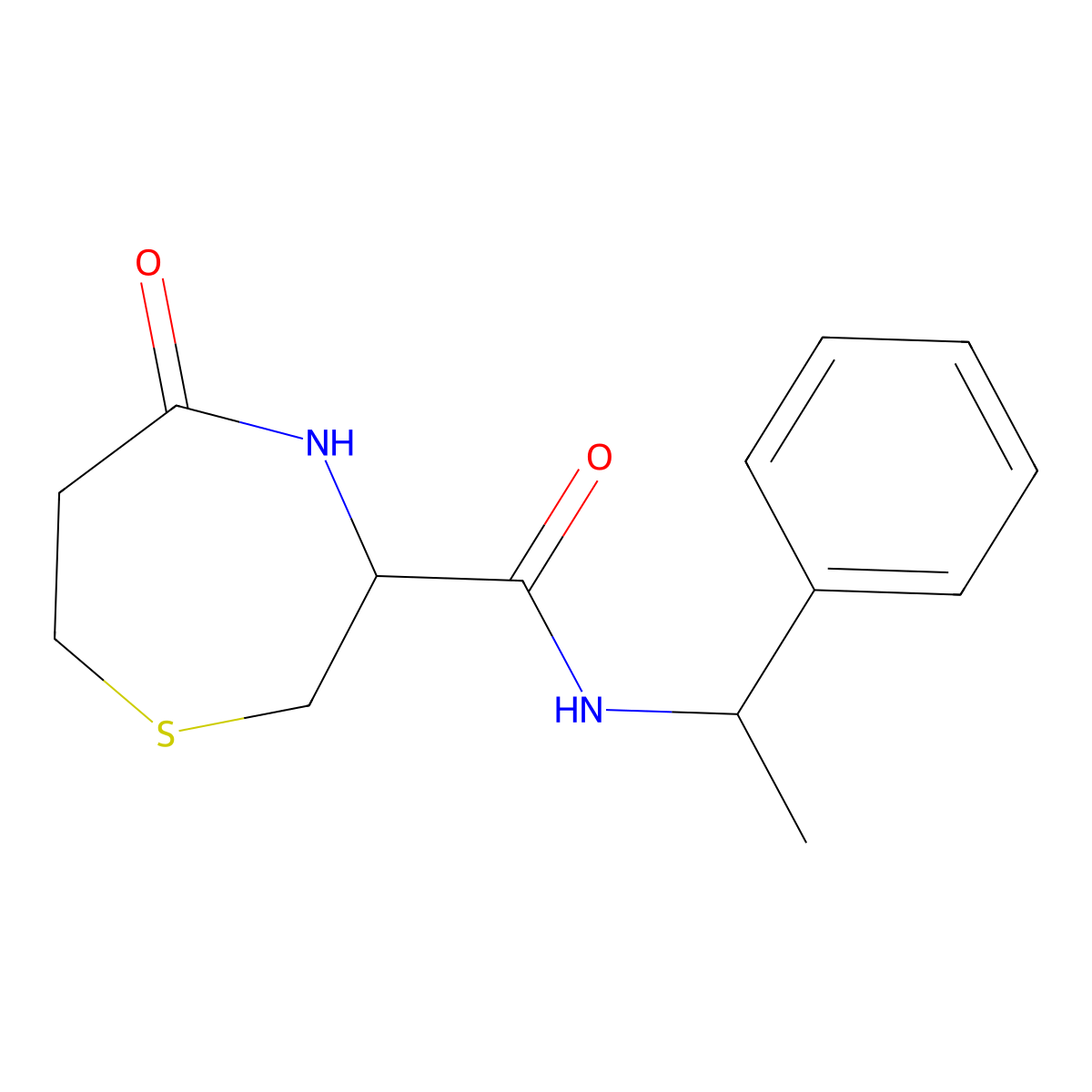 5-oxo-N-(1-phenylethyl)-1,4-thiazepane-3-carboxamide molecular structure, CAS 1396556-50-5