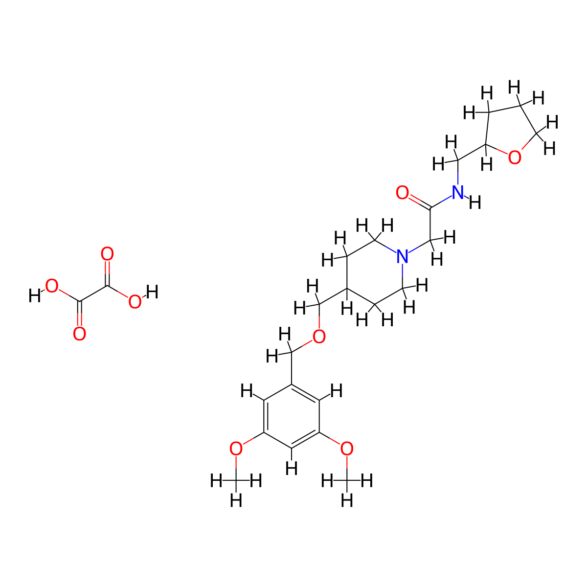 2-(4-(((3,5-dimethoxybenzyl)oxy)methyl)piperidin-1-yl)-N-((tetrahydrofuran-2-yl)methyl)acetamide oxalate molecular structure, CAS 1396556-84-5