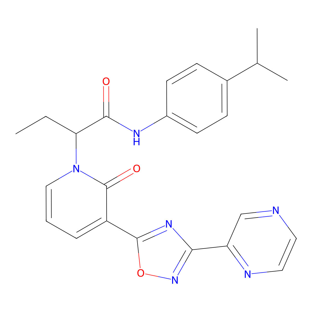 N-(4-isopropylphenyl)-2-(2-oxo-3-(3-(pyrazin-2-yl)-1,2,4-oxadiazol-5-yl)pyridin-1(2H)-yl)butanamide molecular structure, CAS 1396557-16-6