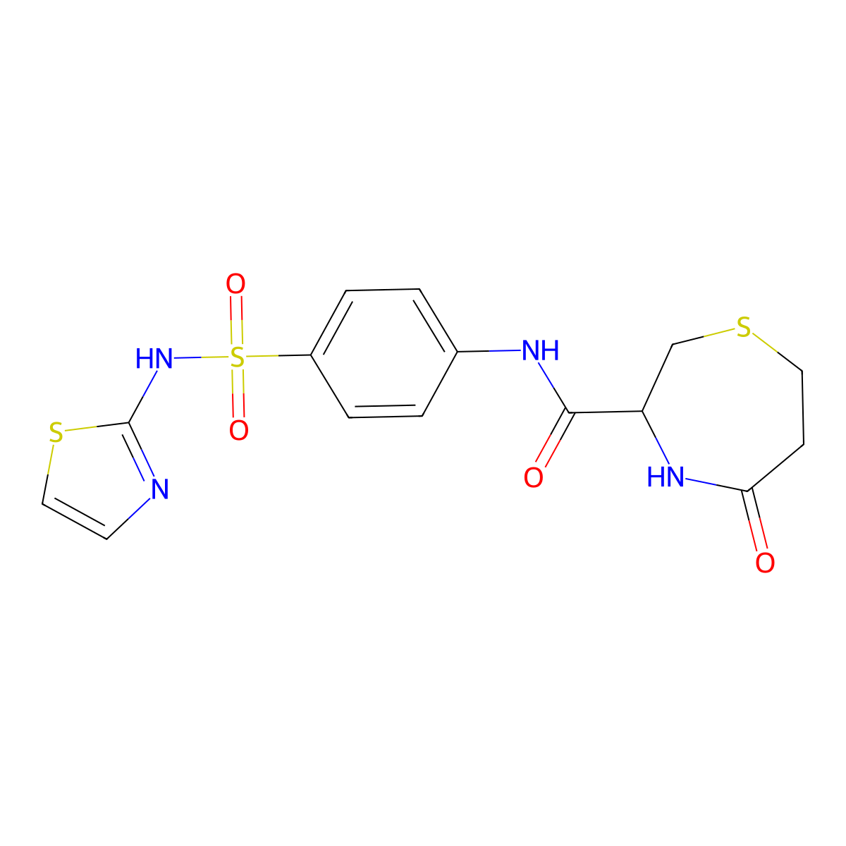 5-oxo-N-(4-(N-(thiazol-2-yl)sulfamoyl)phenyl)-1,4-thiazepane-3-carboxamide molecular structure, CAS 1396557-28-0