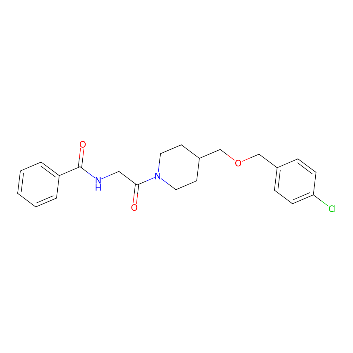 N-(2-(4-(((4-chlorobenzyl)oxy)methyl)piperidin-1-yl)-2-oxoethyl)benzamide molecular structure, CAS 1396557-66-6