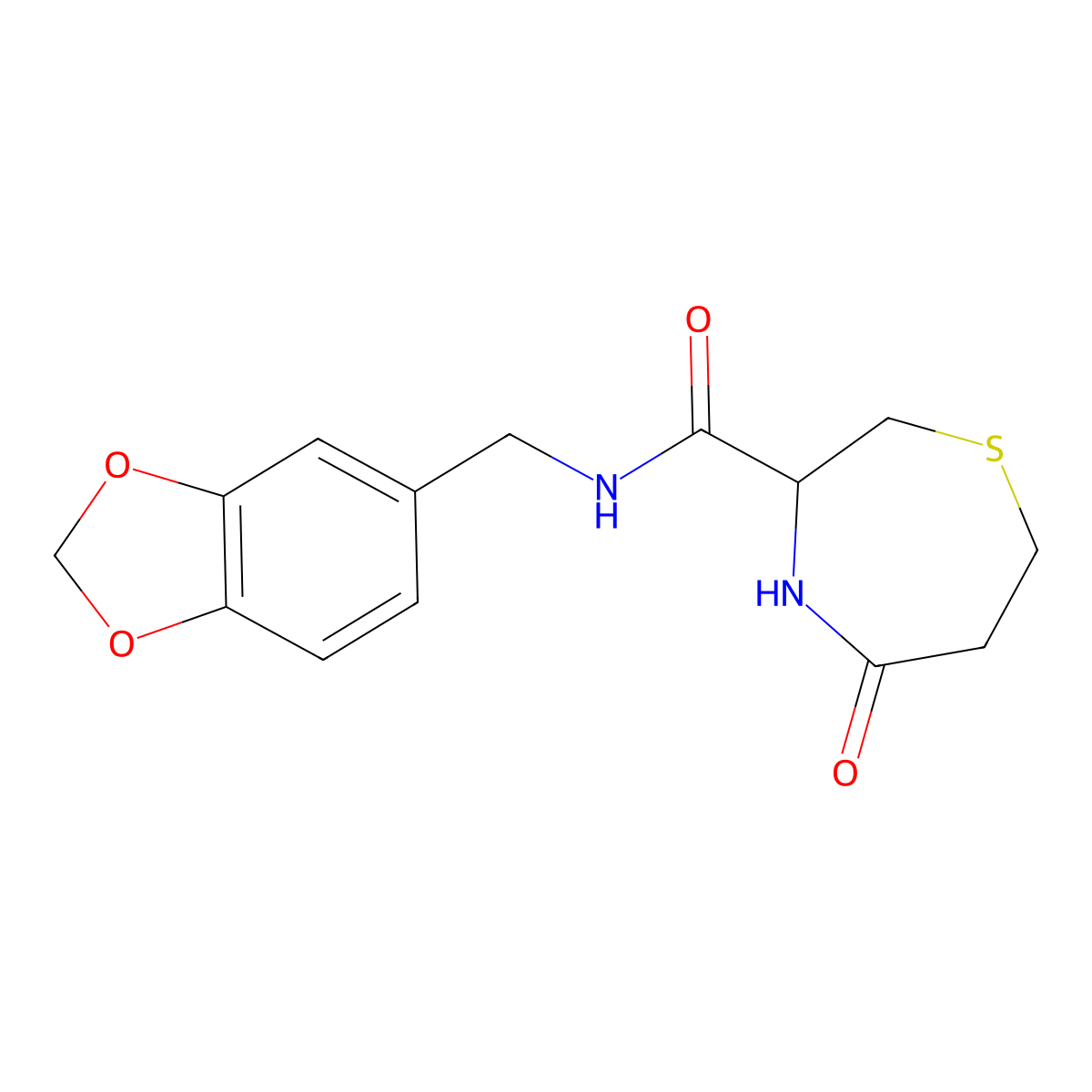N-(benzo[d][1,3]dioxol-5-ylmethyl)-5-oxo-1,4-thiazepane-3-carboxamide molecular structure, CAS 1396557-75-7