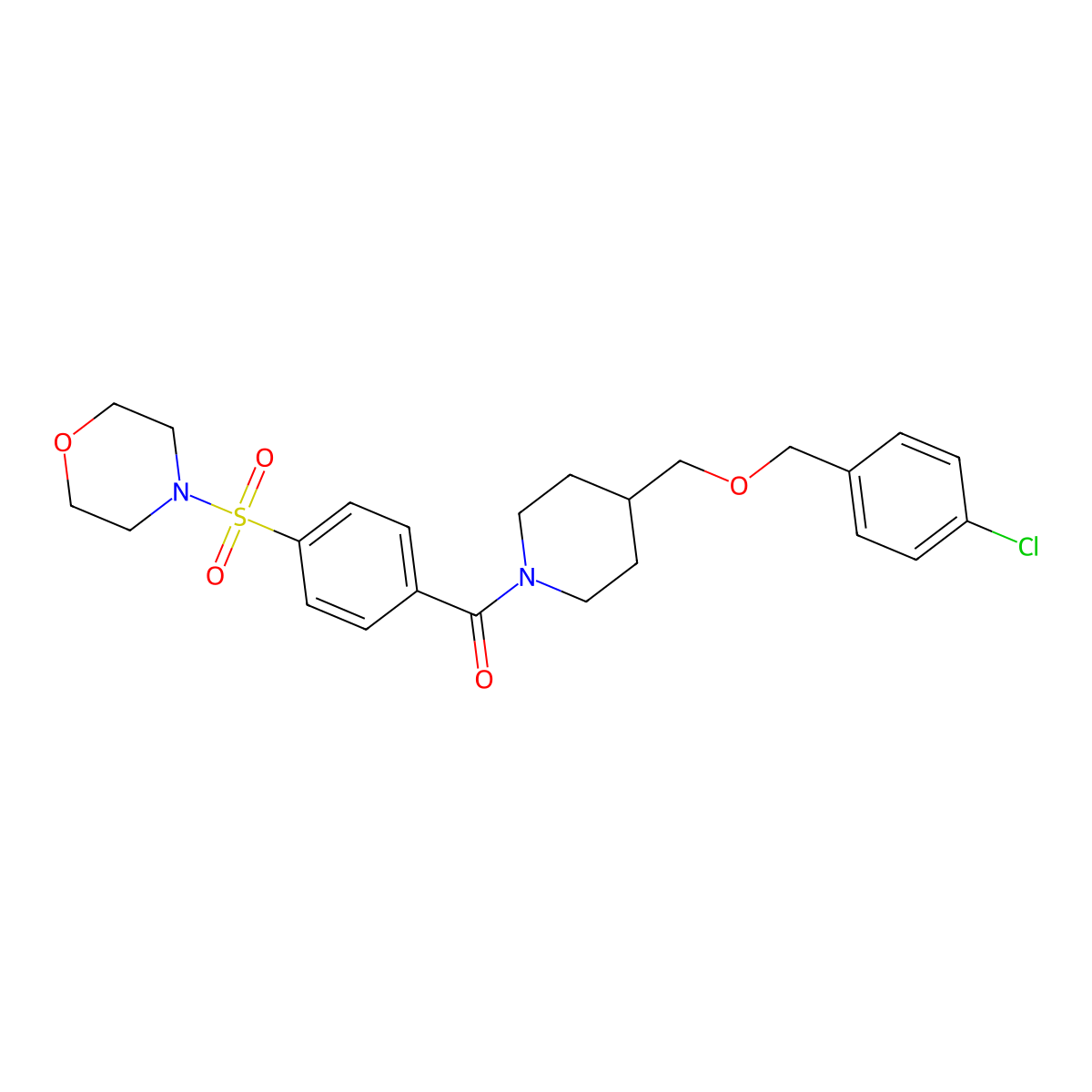(4-(((4-Chlorobenzyl)oxy)methyl)piperidin-1-yl)(4-(morpholinosulfonyl)phenyl)methanone molecular structure, CAS 1396557-86-0