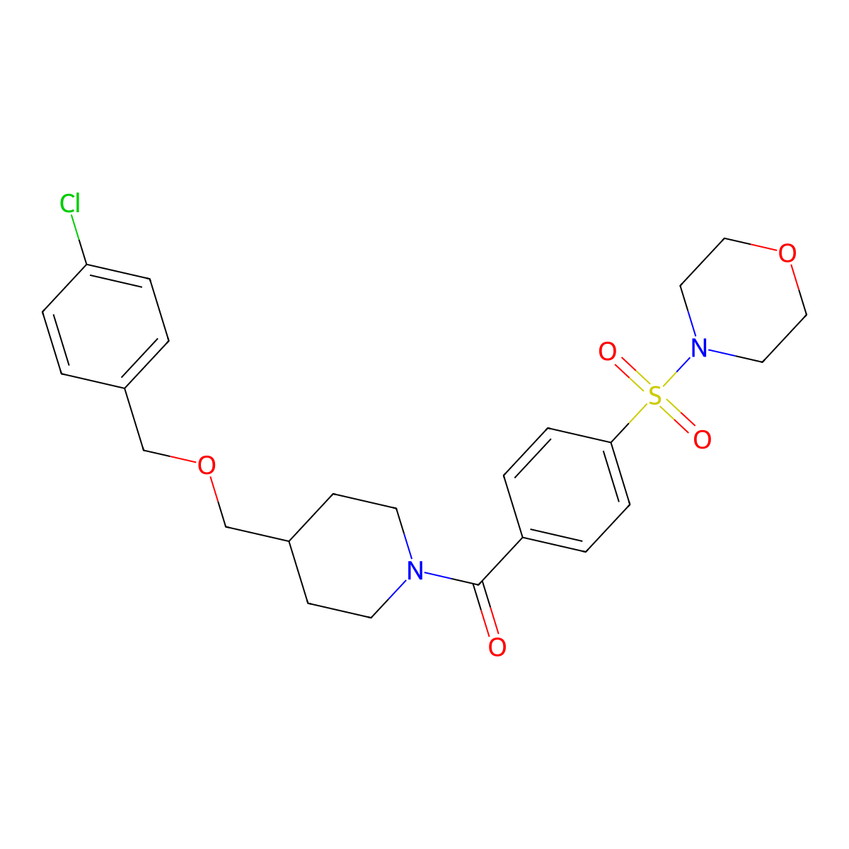 (4-(((4-Chlorobenzyl)oxy)methyl)piperidin-1-yl)(4-(morpholinosulfonyl)phenyl)methanone molecular structure, CAS 1396557-86-0