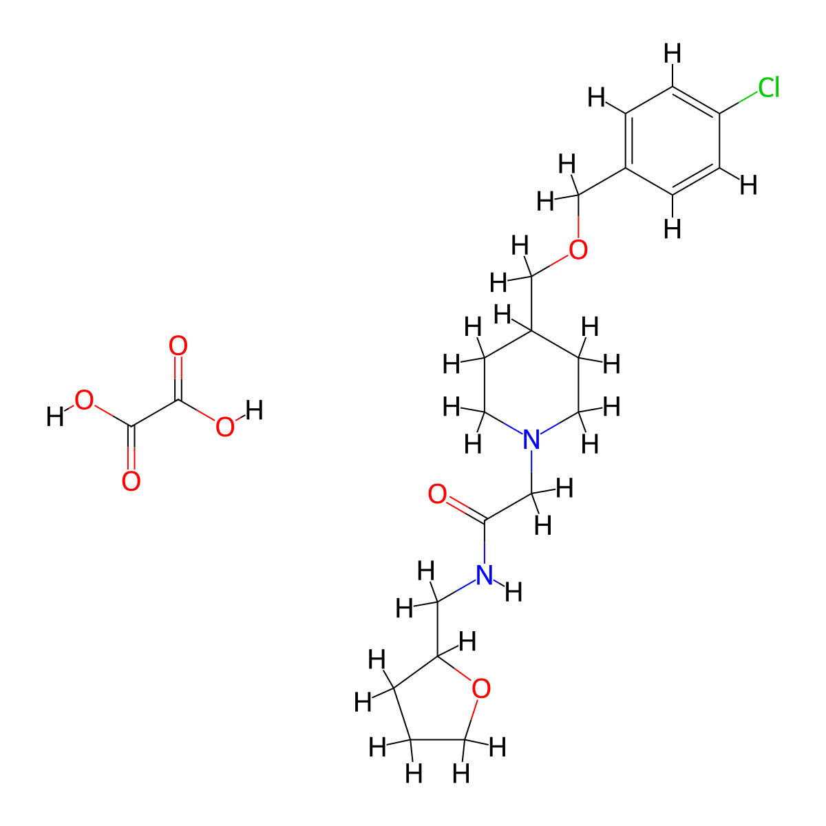 2-(4-(((4-chlorobenzyl)oxy)methyl)piperidin-1-yl)-N-((tetrahydrofuran-2-yl)methyl)acetamide oxalate molecular structure, CAS 1396558-32-9