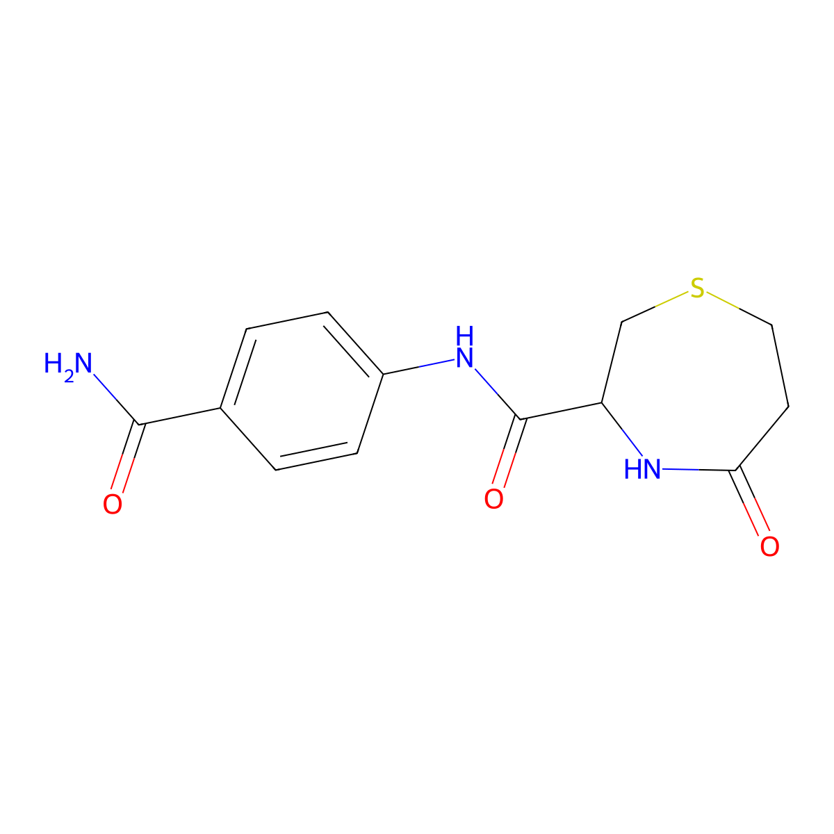 N-(4-carbamoylphenyl)-5-oxo-1,4-thiazepane-3-carboxamide molecular structure, CAS 1396558-54-5