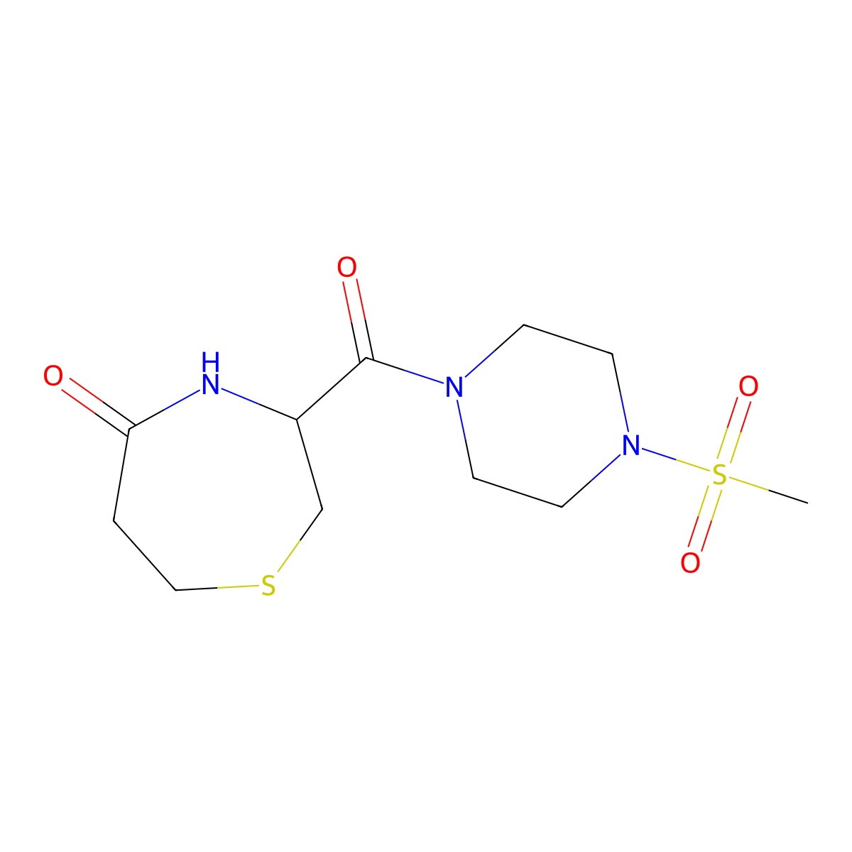 3-(4-(Methylsulfonyl)piperazine-1-carbonyl)-1,4-thiazepan-5-one molecular structure, CAS 1396558-55-6